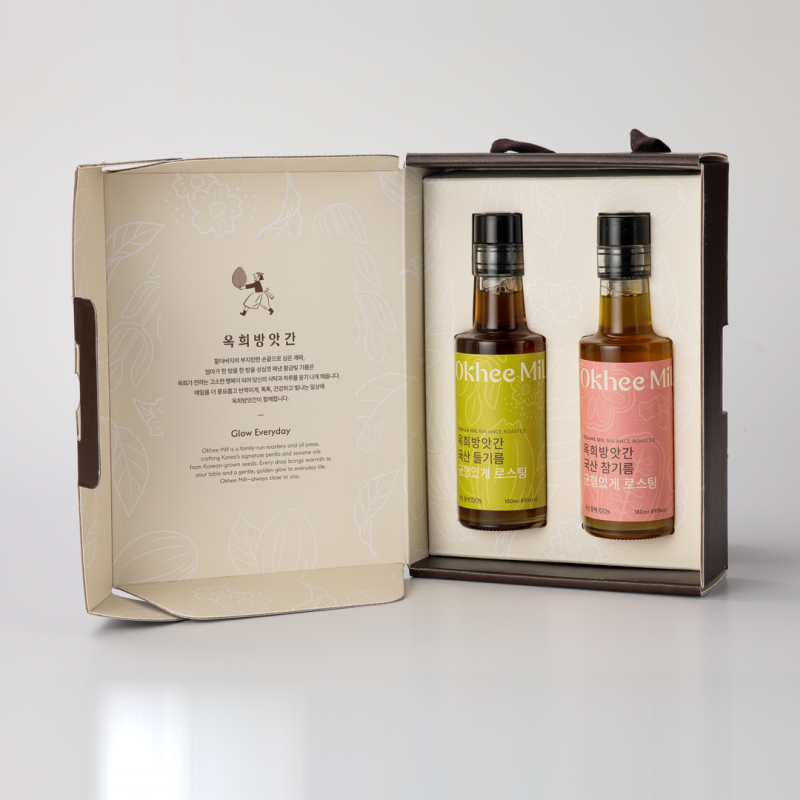 강원더몰,옥희방앗간 국산 로스터리 참기름 & 들기름 2구 선물세트 180ml